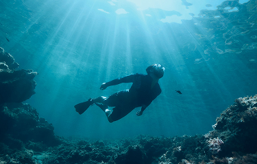 Actor portrayal on an adult male snorkeling