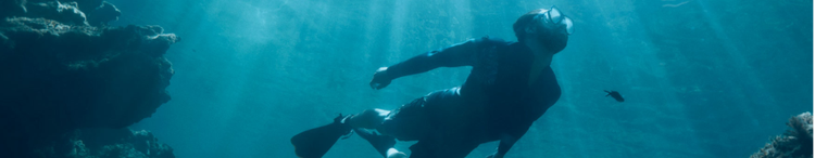 Actor portrayal on an adult male scuba diving