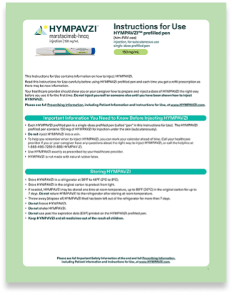 HYMPAVZI® (marstacimab-hncq) prefilled pen instructions for use one sheeter